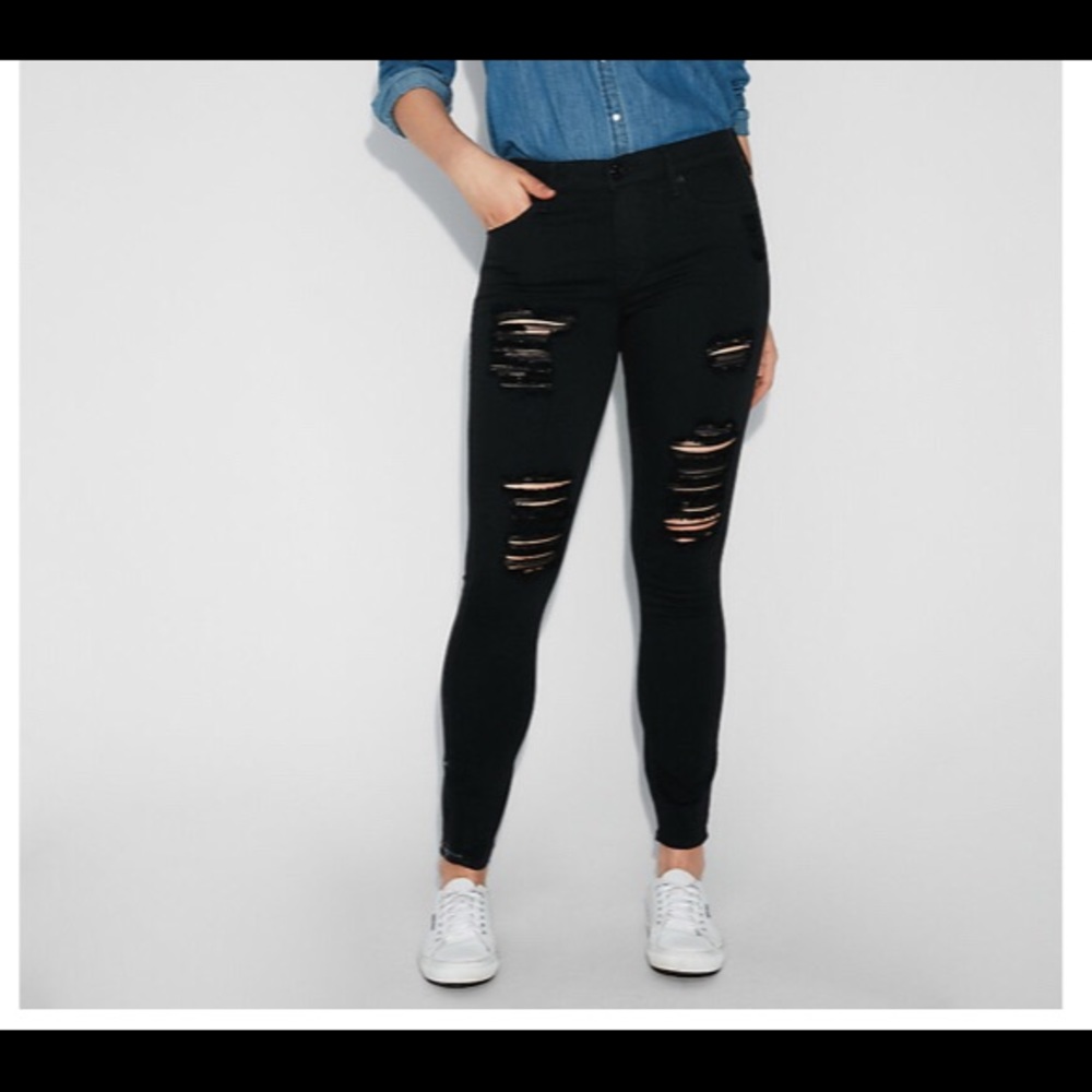 High waisted ripped stretch jean leggings